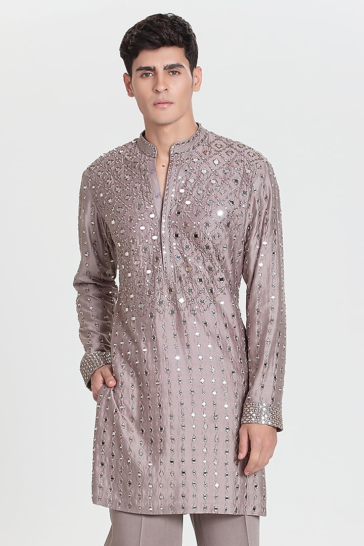 Purple Mauve Chanderi Kurta Set by Abhinav Mishra Men at Pernia's Pop Up Shop