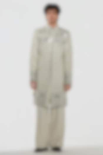 Ivory Chanderi Threadwork Groom Sherwani Set by Abhinav Mishra Men at Pernia's Pop Up Shop