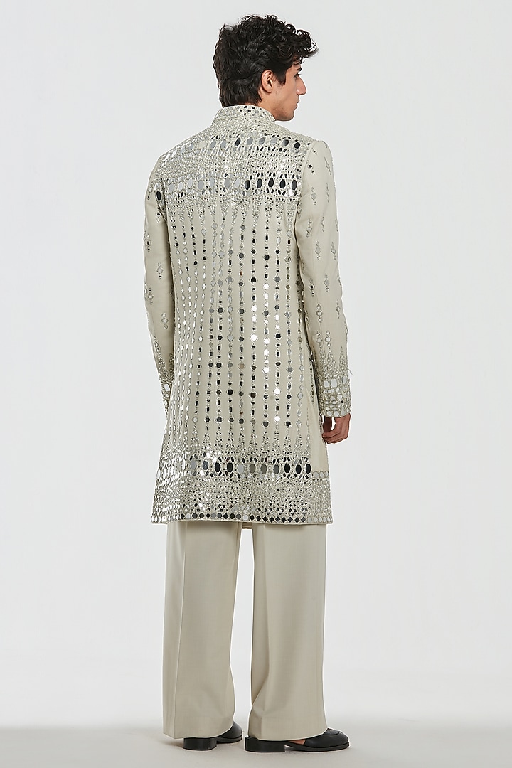 Ivory Chanderi Threadwork Groom Sherwani Set by Abhinav Mishra Men at Pernia's Pop Up Shop