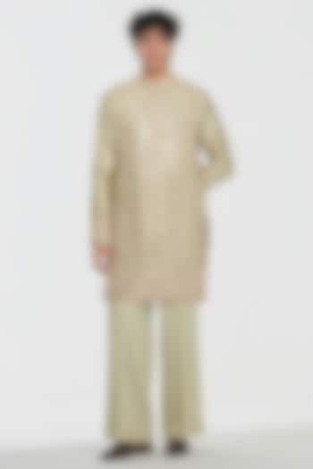 Sage Green Chanderi Threadwork Kurta Set by Abhinav Mishra Men at Pernia's Pop Up Shop