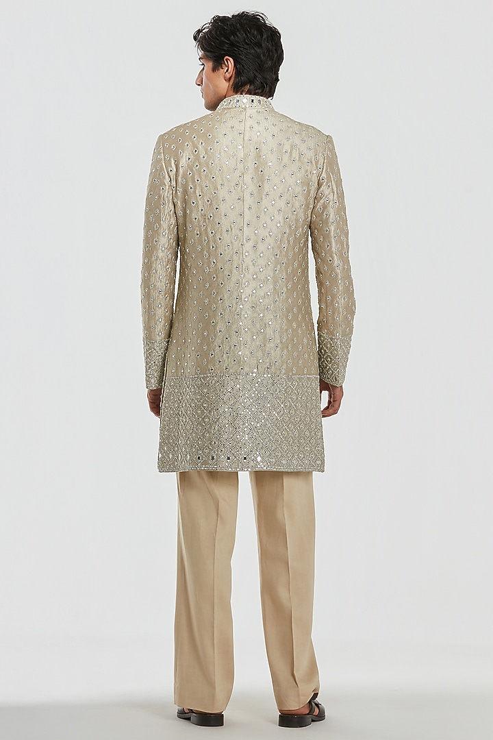 Gold Tissue Thread Work Groom Sherwani Set by Abhinav Mishra Men at Pernia's Pop Up Shop