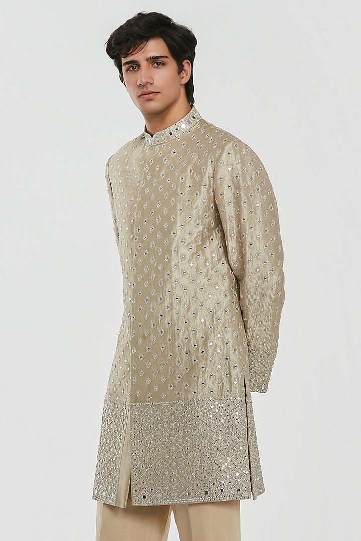 Gold Tissue Thread Work Groom Sherwani Set by Abhinav Mishra Men at Pernia's Pop Up Shop