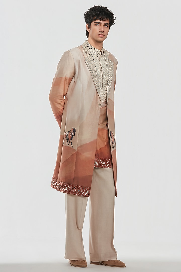 Multi-Colored Chanderi Thread Work Groom Indowestern Jacket Set by Abhinav Mishra Men at Pernia's Pop Up Shop