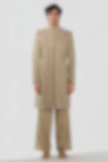 Beige Chanderi Mirror Work Groom Sherwani Set by Abhinav Mishra Men at Pernia's Pop Up Shop