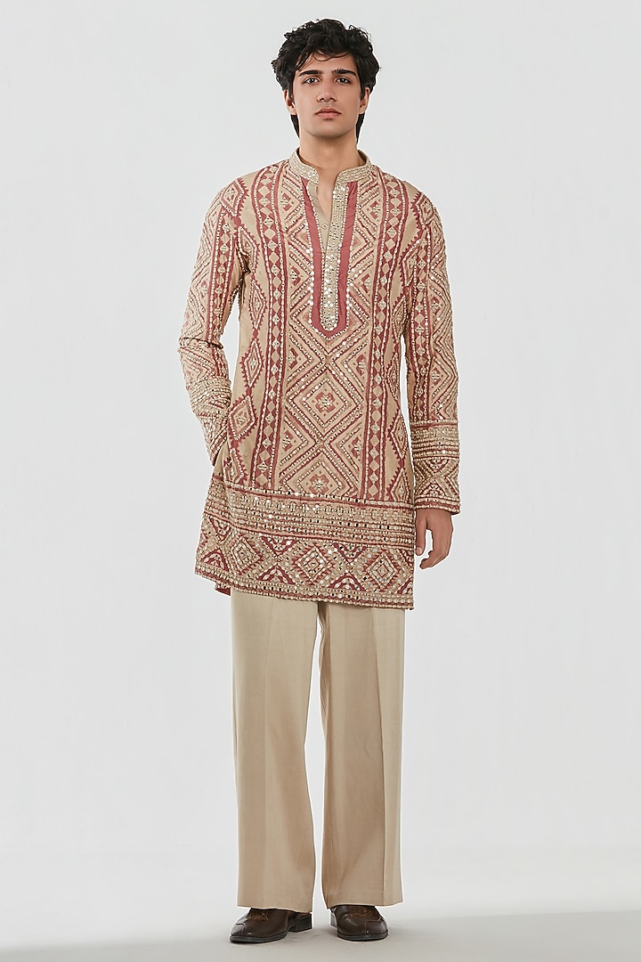 Multi-Colored Chanderi Thread Work Kurta Set by Abhinav Mishra Men at Pernia's Pop Up Shop
