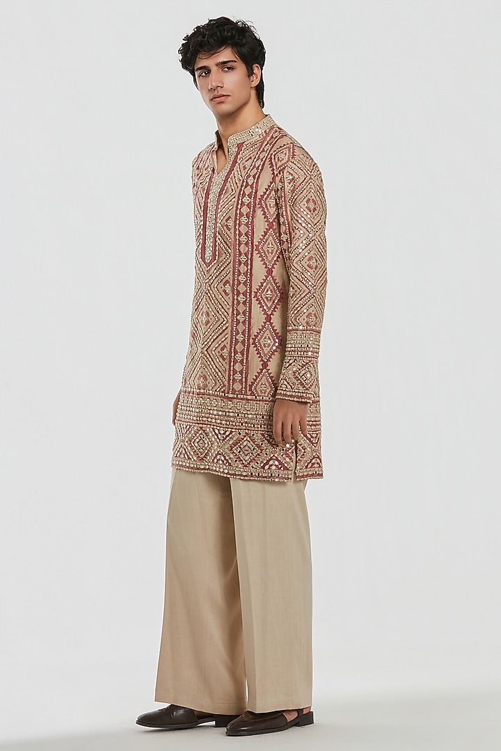 Multi-Colored Chanderi Thread Work Kurta Set by Abhinav Mishra Men at Pernia's Pop Up Shop