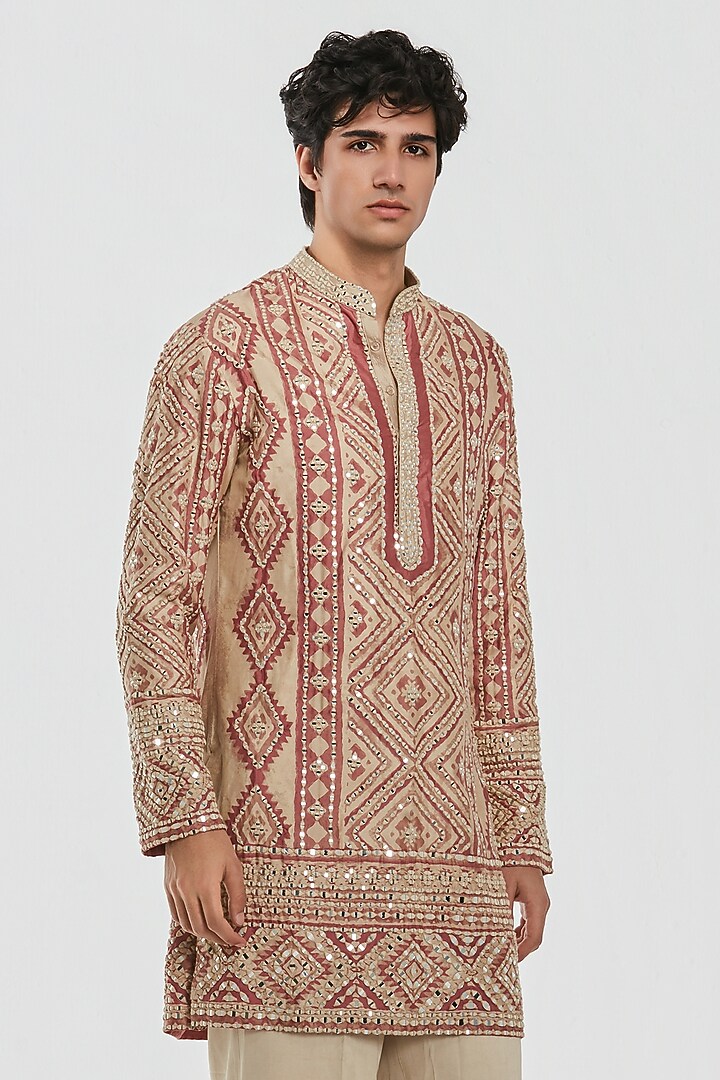 Multi-Colored Chanderi Thread Work Kurta Set by Abhinav Mishra Men at Pernia's Pop Up Shop