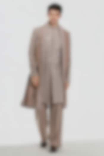 Dusty Mauve Chanderi Threadwrork Groom Sherwani Set by Abhinav Mishra Men at Pernia's Pop Up Shop