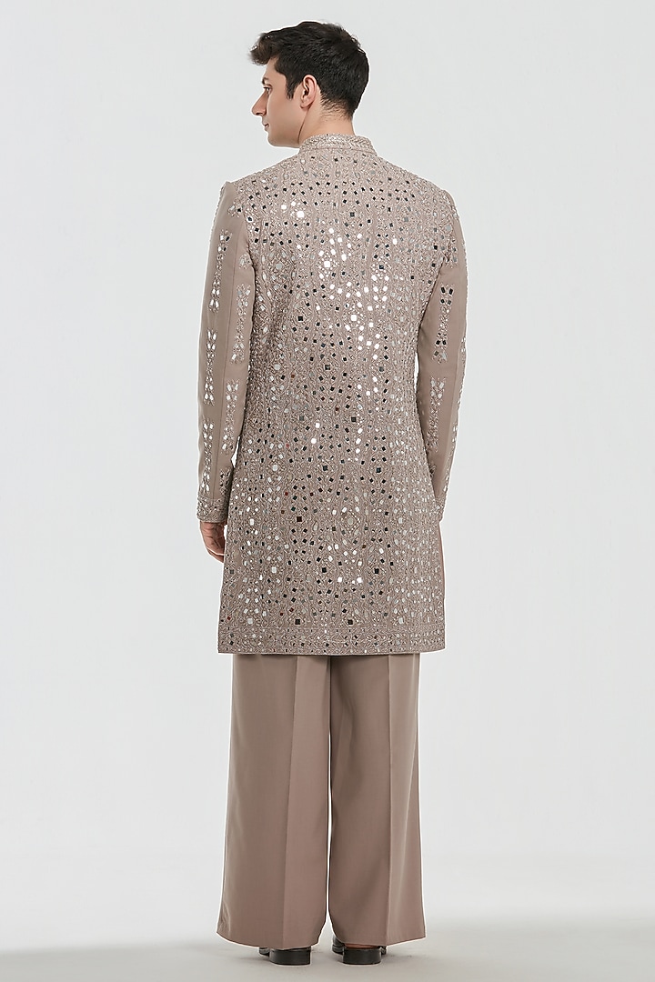 Dusty Mauve Chanderi Threadwrork Groom Sherwani Set by Abhinav Mishra Men at Pernia's Pop Up Shop