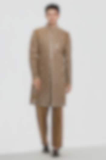 Caramel-Colored Chanderi Threadwrork Groom Sherwani Set by Abhinav Mishra Men at Pernia's Pop Up Shop