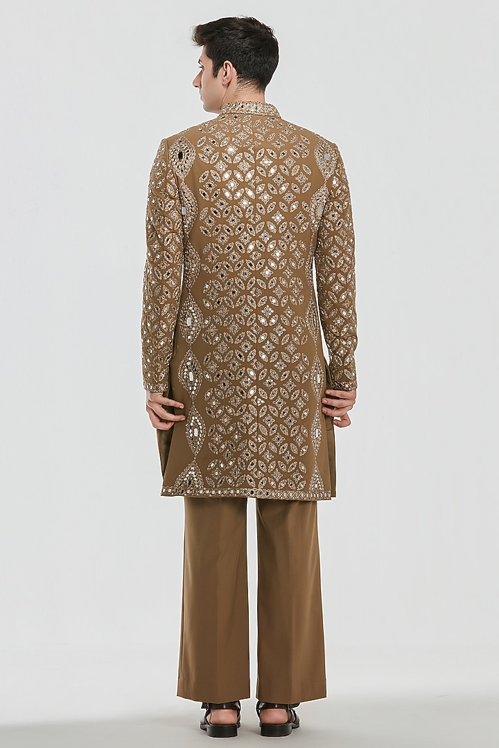 Caramel-Colored Chanderi Threadwrork Groom Sherwani Set by Abhinav Mishra Men at Pernia's Pop Up Shop