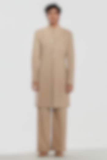 Cream Chanderi Threadwork Groom Sherwani Set by Abhinav Mishra Men at Pernia's Pop Up Shop