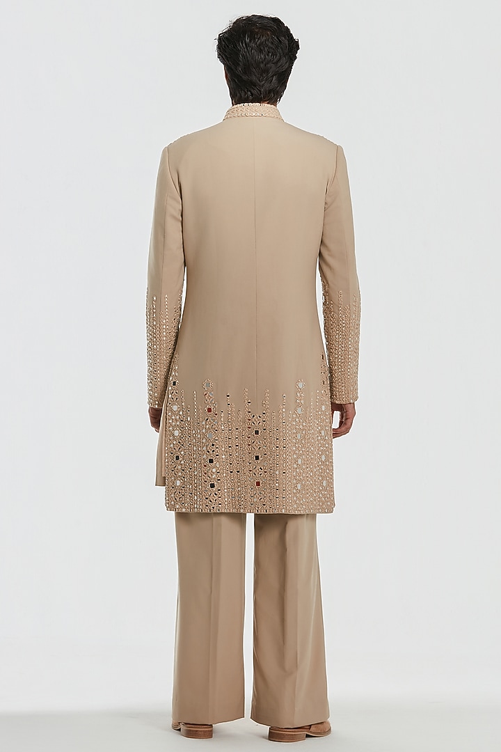 Cream Chanderi Threadwork Groom Sherwani Set by Abhinav Mishra Men at Pernia's Pop Up Shop