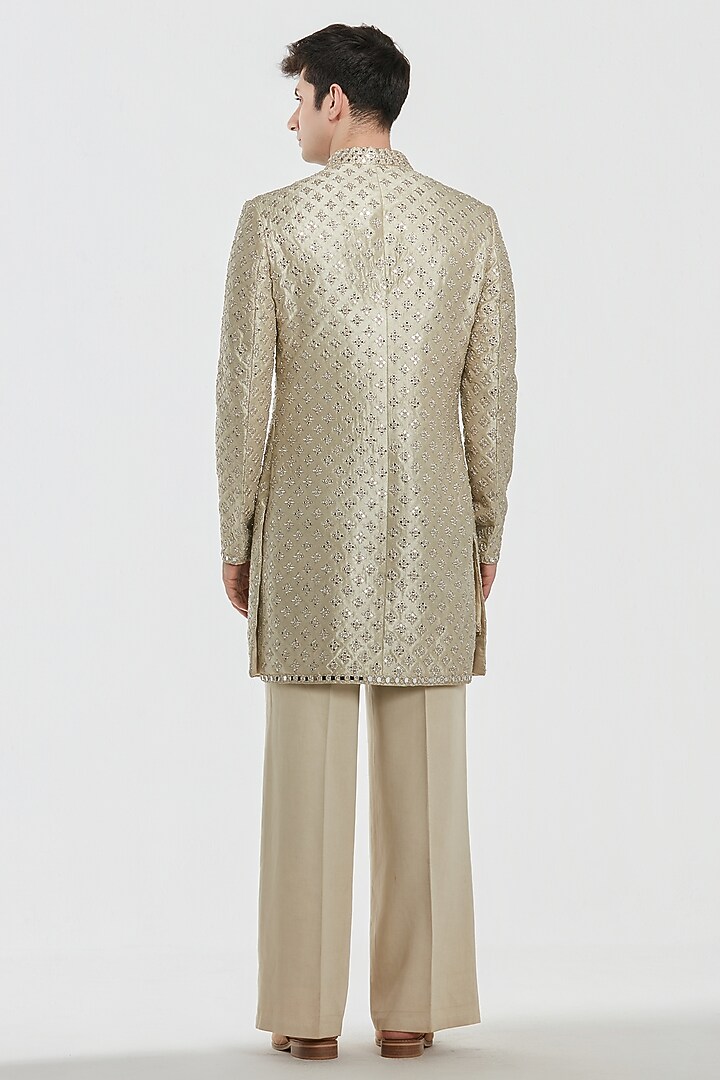 Gold Tissue Thread Work Groom Sherwani Set by Abhinav Mishra Men at Pernia's Pop Up Shop