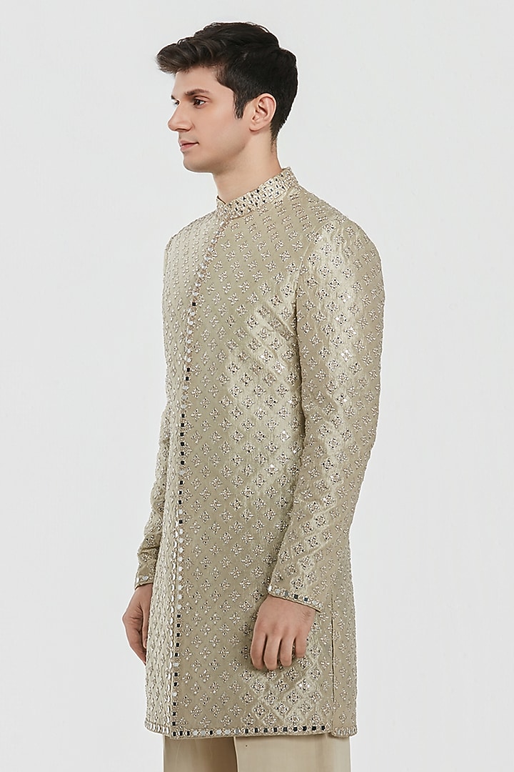 Gold Tissue Thread Work Groom Sherwani Set by Abhinav Mishra Men at Pernia's Pop Up Shop