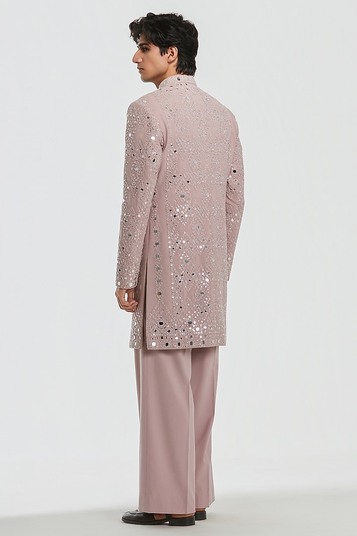 Lilac Chanderi Mirror Work Groom Sherwani Set by Abhinav Mishra Men at Pernia's Pop Up Shop