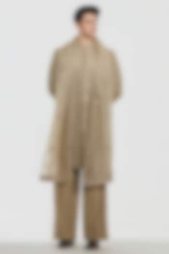 Wam Beige Chanderi Threadwork Groom Sherwani Set by Abhinav Mishra Men at Pernia's Pop Up Shop