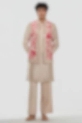 Multi-Colored Chanderi Threadwork Bundi Jacket Set by Abhinav Mishra Men at Pernia's Pop Up Shop