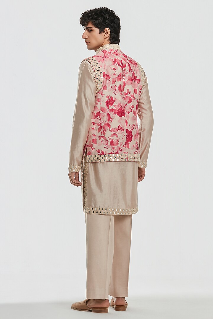 Multi-Colored Chanderi Threadwork Bundi Jacket Set by Abhinav Mishra Men at Pernia's Pop Up Shop