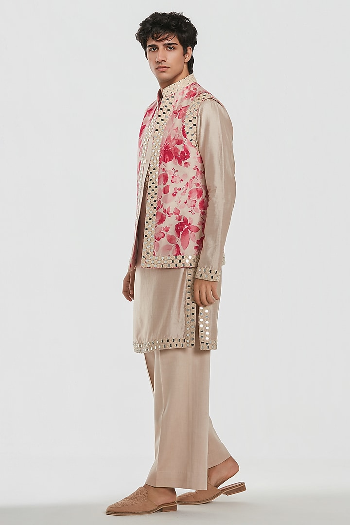 Multi-Colored Chanderi Threadwork Bundi Jacket Set by Abhinav Mishra Men at Pernia's Pop Up Shop