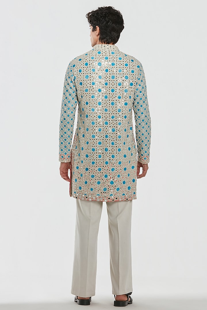 Multi-Colored Chanderi Threadwork Kurta Set by Abhinav Mishra Men at Pernia's Pop Up Shop