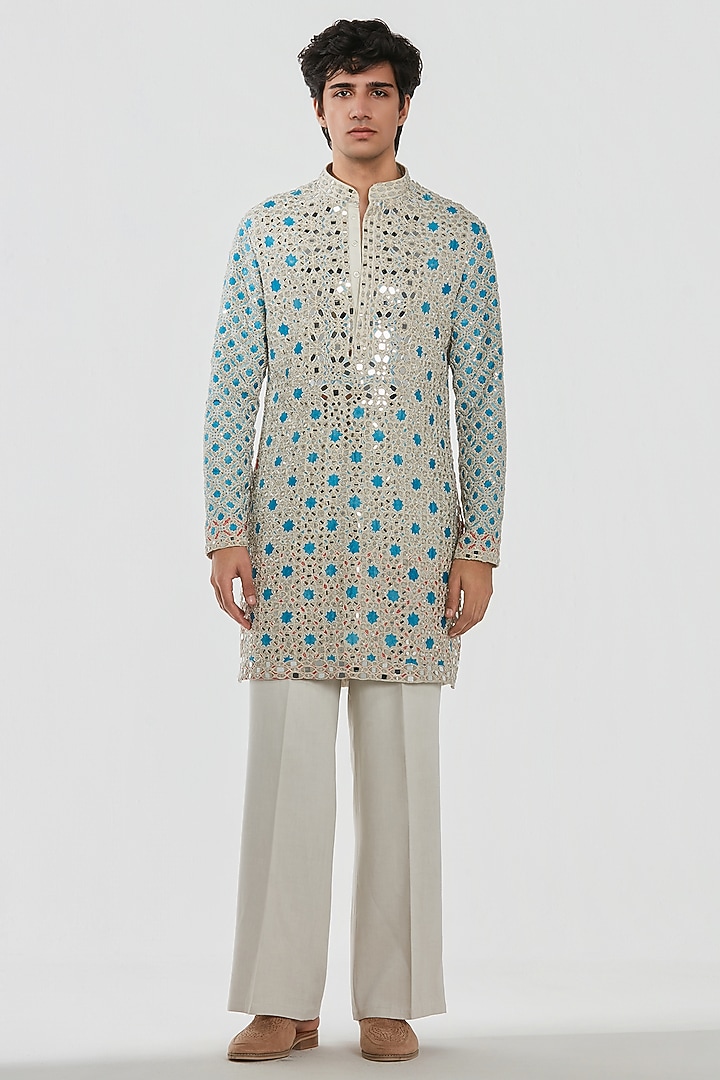 Multi-Colored Chanderi Threadwork Kurta Set by Abhinav Mishra Men at Pernia's Pop Up Shop