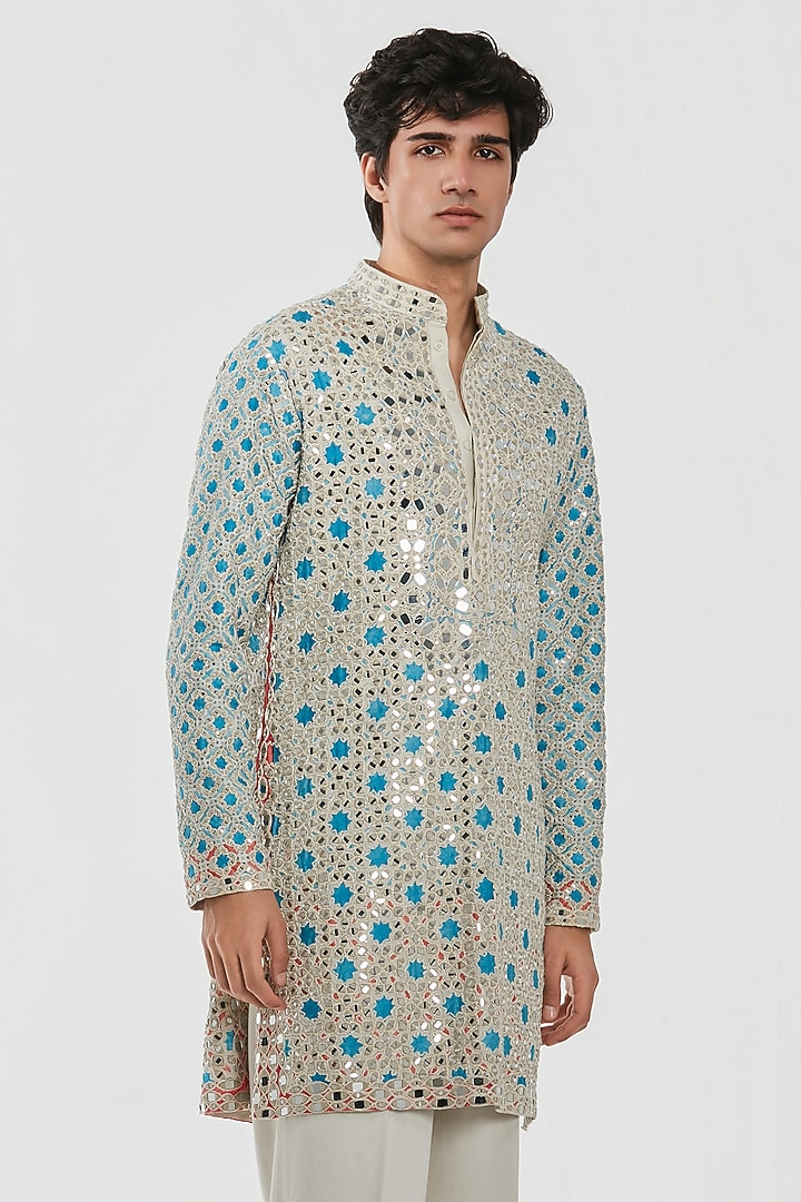 Multi-Colored Chanderi Threadwork Kurta Set by Abhinav Mishra Men at Pernia's Pop Up Shop