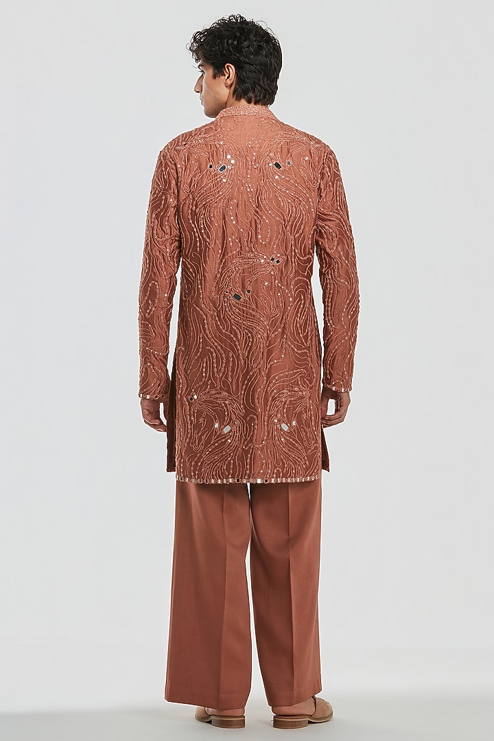 Rust Chanderi Mirror Work Chanderi Kurta Set by Abhinav Mishra Men at Pernia's Pop Up Shop