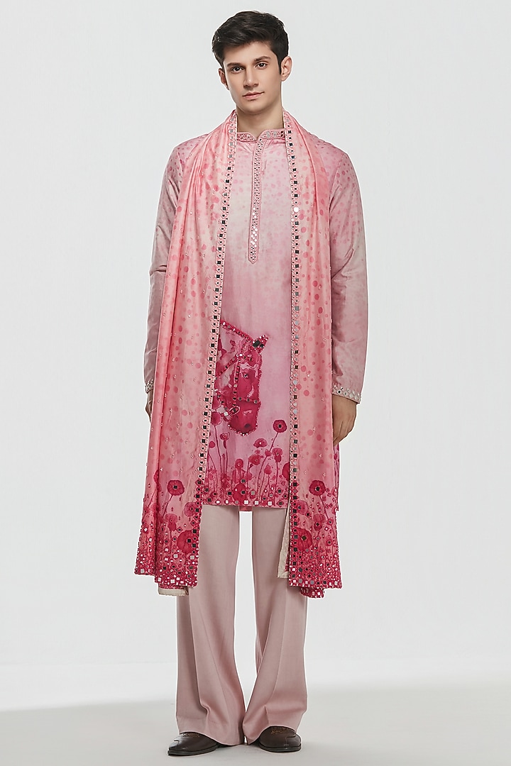 Multi-Colored Chanderi Threadwork Kurta Set by Abhinav Mishra Men at Pernia's Pop Up Shop