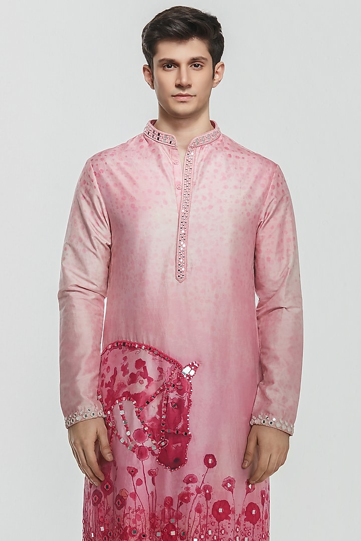 Multi-Colored Chanderi Threadwork Kurta Set by Abhinav Mishra Men at Pernia's Pop Up Shop