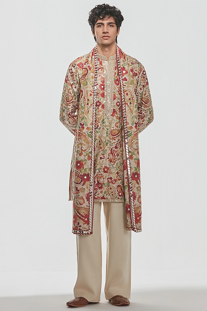 Multi-Colored Chanderi Threadwork Kurta Set by Abhinav Mishra Men at Pernia's Pop Up Shop
