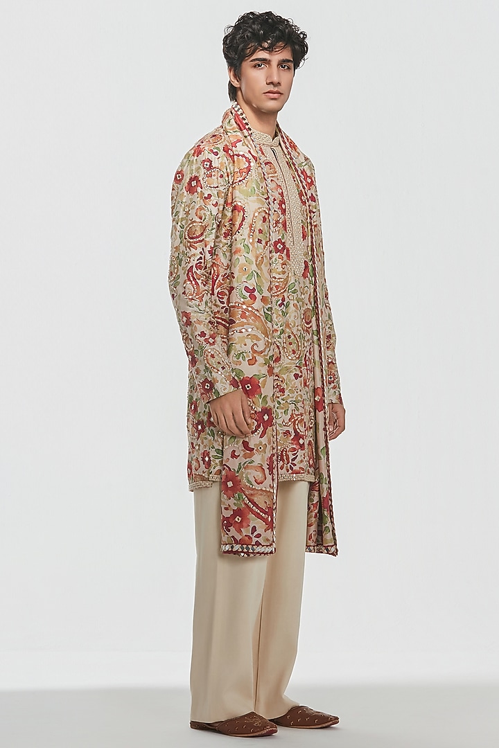 Multi-Colored Chanderi Threadwork Kurta Set by Abhinav Mishra Men at Pernia's Pop Up Shop