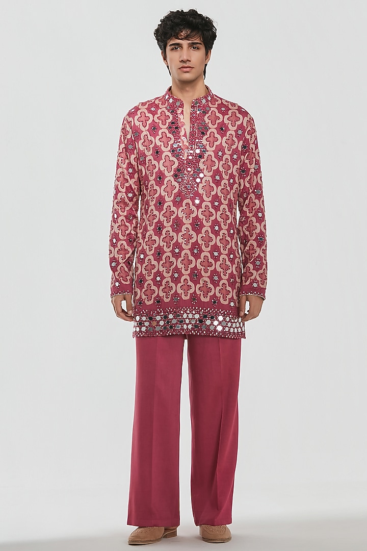 Multi-Colored Chanderi Threadwork Kurta Set by Abhinav Mishra Men at Pernia's Pop Up Shop