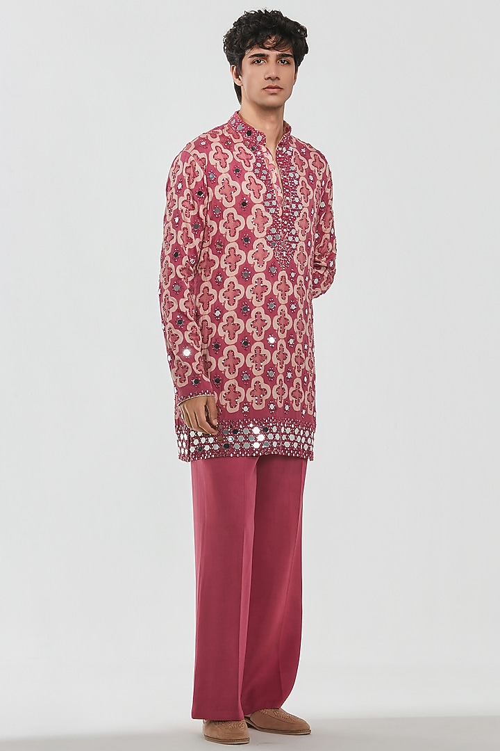 Multi-Colored Chanderi Threadwork Kurta Set by Abhinav Mishra Men at Pernia's Pop Up Shop