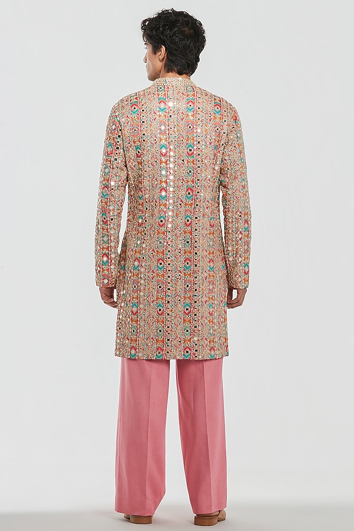 Multi-Colored Chanderi Mirror Work Kurta Set by Abhinav Mishra Men at Pernia's Pop Up Shop