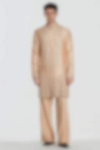 Champagne Gold Chanderi Mirror Work Kurta Set by Abhinav Mishra Men at Pernia's Pop Up Shop