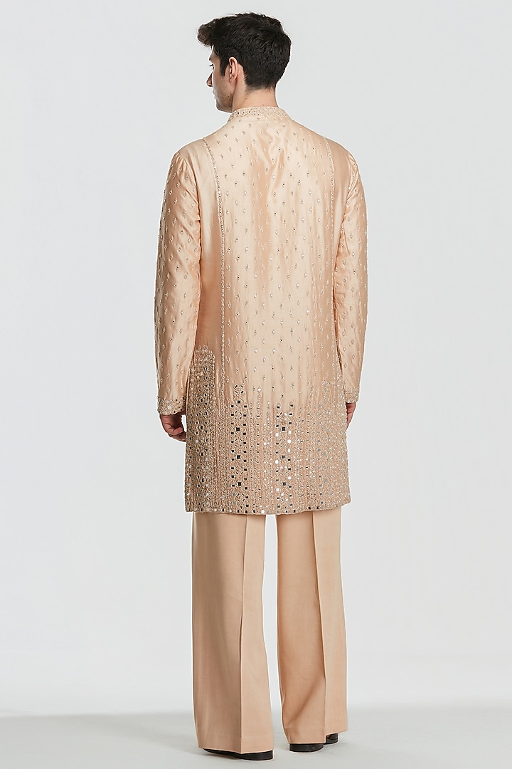 Champagne Gold Chanderi Mirror Work Kurta Set by Abhinav Mishra Men at Pernia's Pop Up Shop