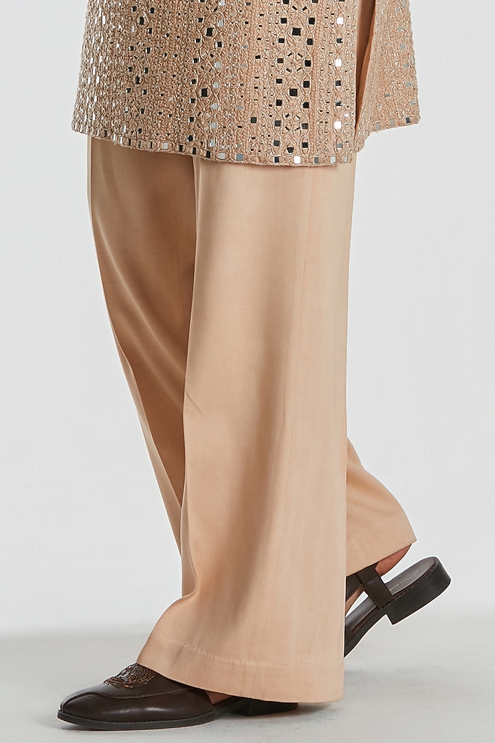 Champagne Gold Chanderi Mirror Work Kurta Set by Abhinav Mishra Men at Pernia's Pop Up Shop