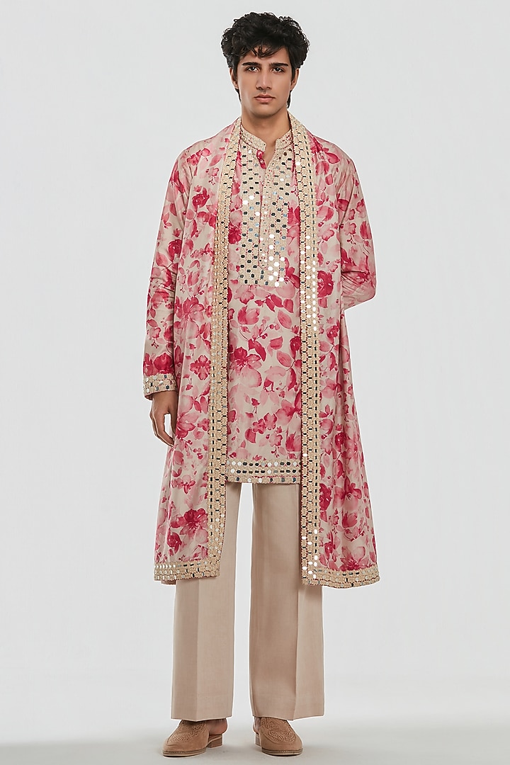 Multi-Colored Chanderi Mirror Work Kurta Set by Abhinav Mishra Men at Pernia's Pop Up Shop