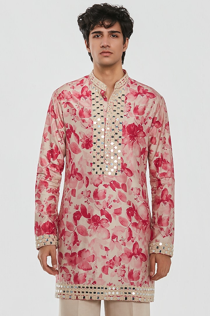Multi-Colored Chanderi Mirror Work Kurta Set by Abhinav Mishra Men at Pernia's Pop Up Shop