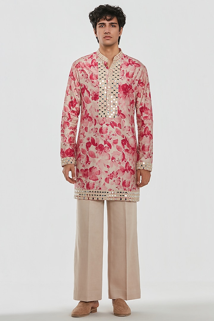 Multi-Colored Chanderi Mirror Work Kurta Set by Abhinav Mishra Men at Pernia's Pop Up Shop
