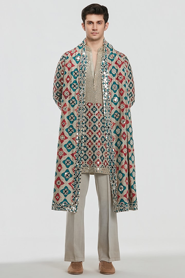 Multi-Colored Chanderi Mirror Work Kurta Set by Abhinav Mishra Men at Pernia's Pop Up Shop