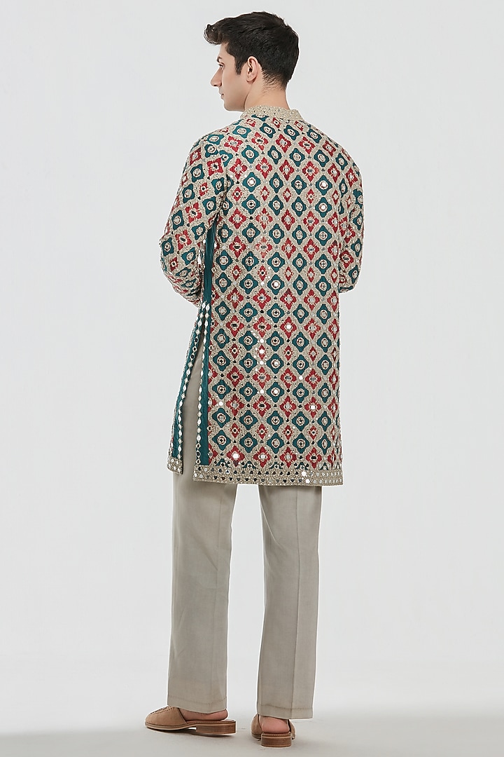 Multi-Colored Chanderi Mirror Work Kurta Set by Abhinav Mishra Men at Pernia's Pop Up Shop
