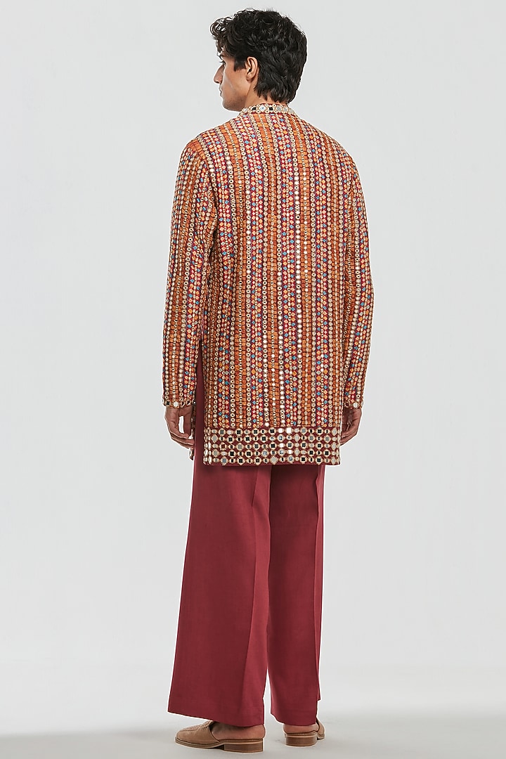 Multi-Colored Chanderi Mirror Work Kurta Set by Abhinav Mishra Men at Pernia's Pop Up Shop