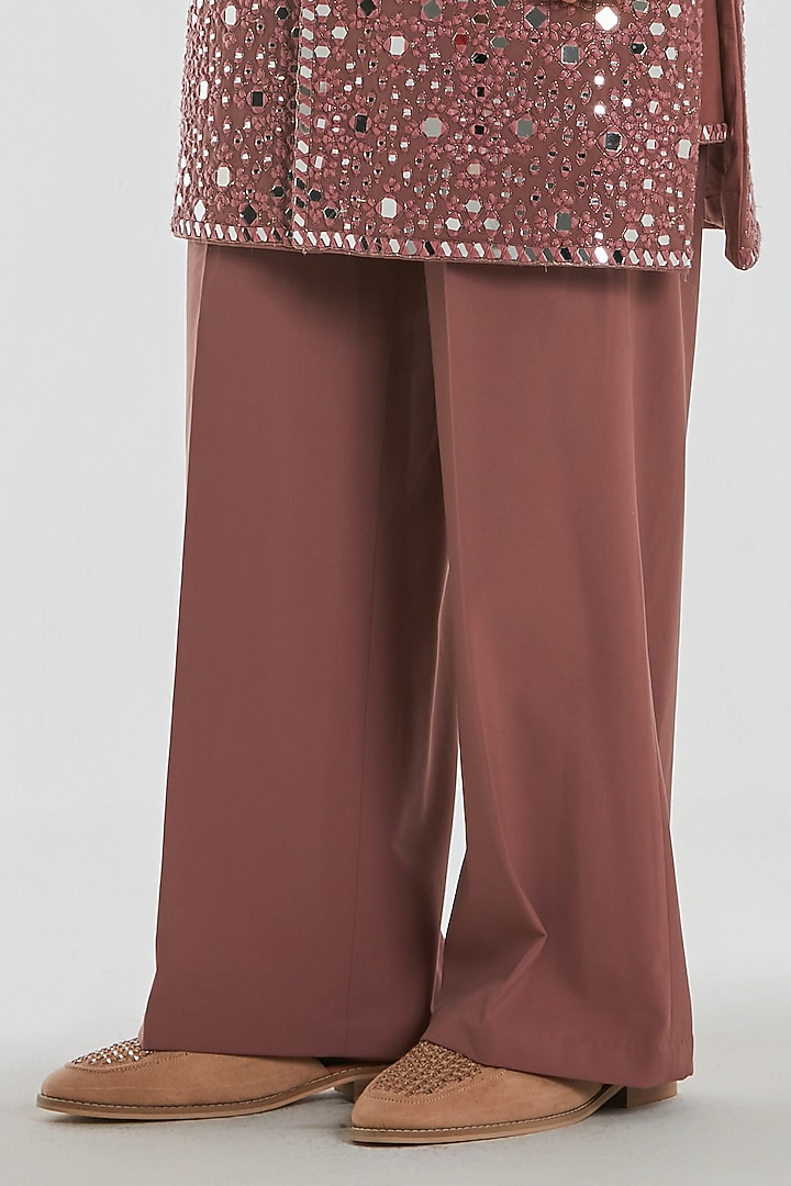 Mauve Pink Chanderi Mirror Work Groom Sherwani Set by Abhinav Mishra Men at Pernia's Pop Up Shop