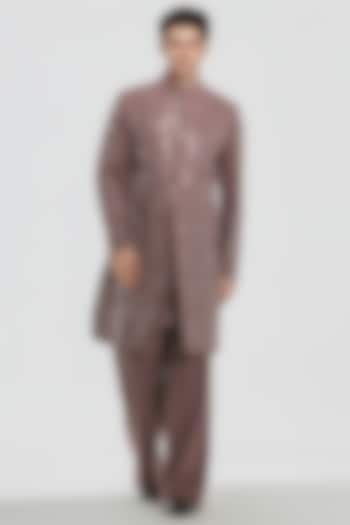 Muted Purple Chanderi Mirror Work Groom Sherwani Set by Abhinav Mishra Men at Pernia's Pop Up Shop
