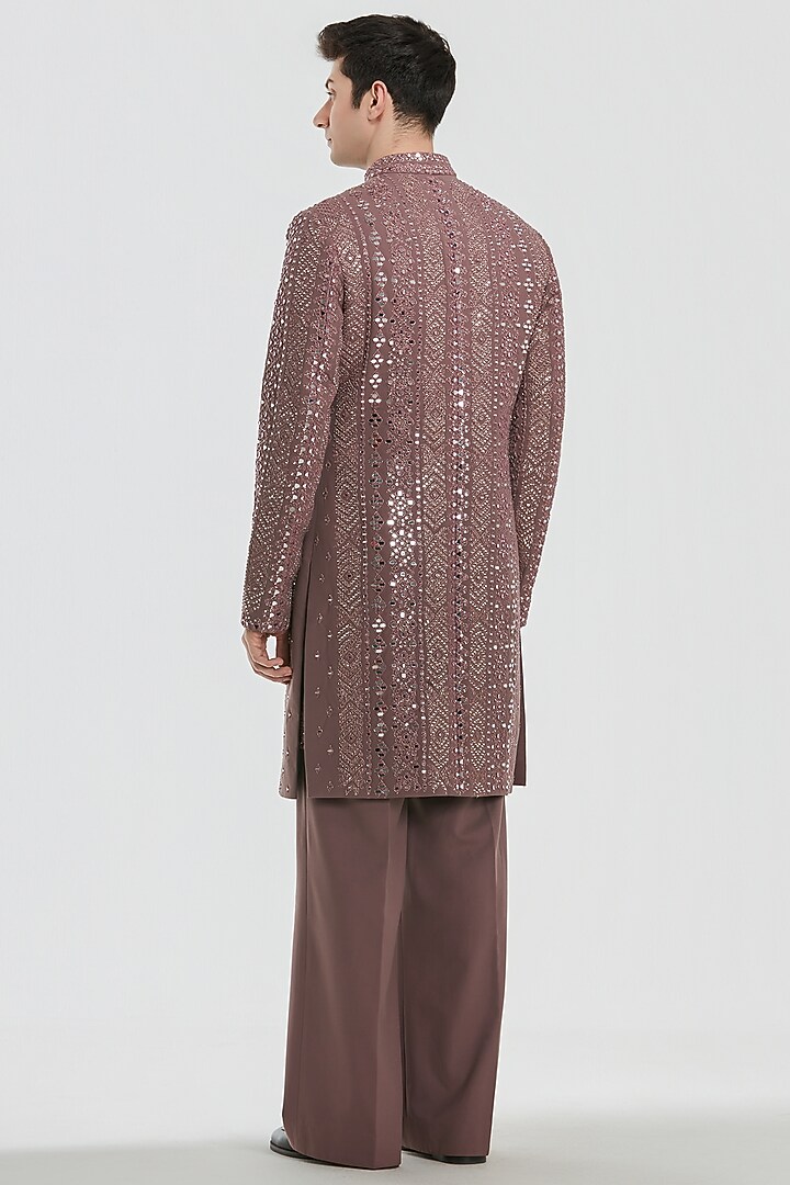 Muted Purple Chanderi Mirror Work Groom Sherwani Set by Abhinav Mishra Men at Pernia's Pop Up Shop