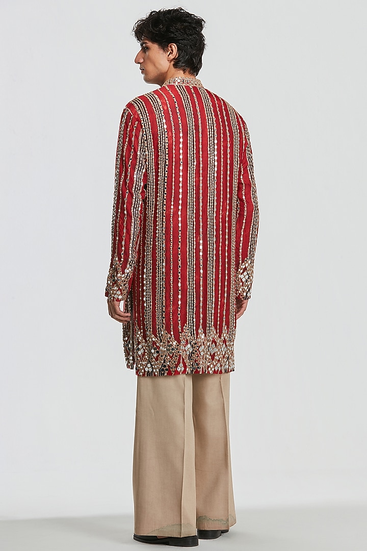 Multi-Colored Chanderi Mirror Work Jacket Set by Abhinav Mishra Men at Pernia's Pop Up Shop