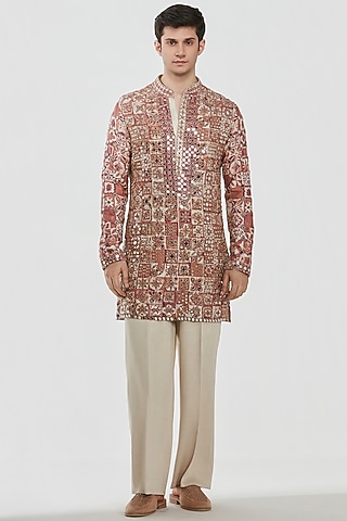 Multi-Colored Chanderi Mirror Work Kurta Set by Abhinav Mishra Men