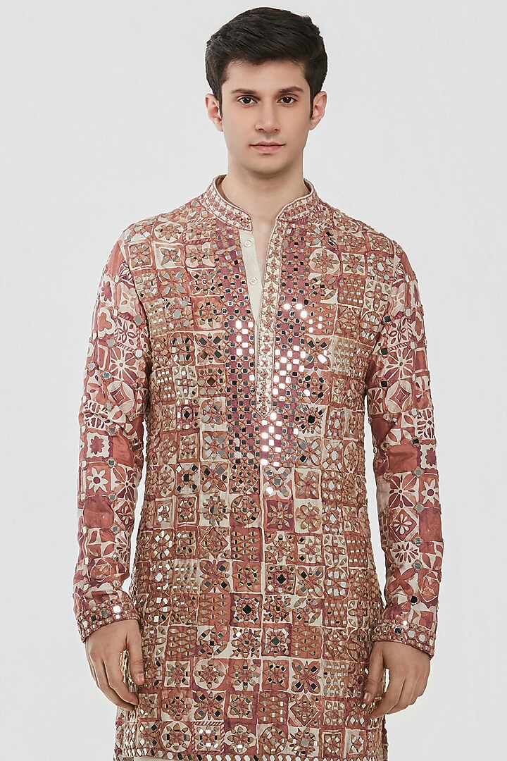 Multi-Colored Chanderi Mirror Work Kurta Set by Abhinav Mishra Men at Pernia's Pop Up Shop